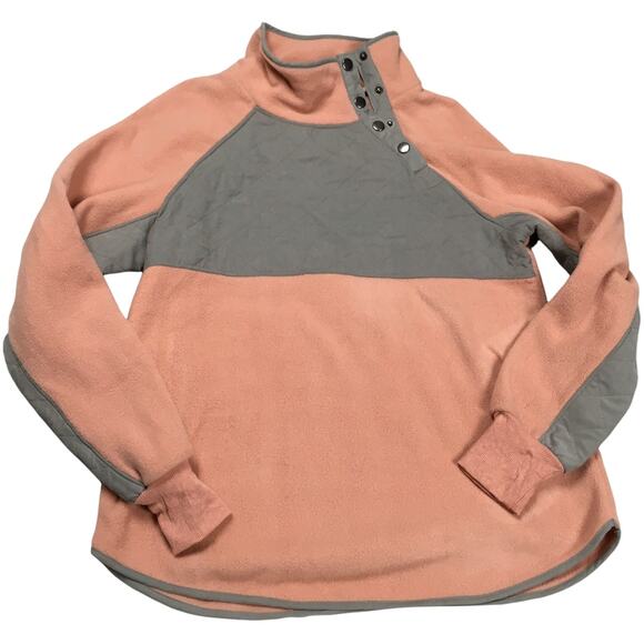 Entro Pullover Quilted Fleece Snap Neck Peach Grey Small Sweatshirt‎ Jacket - Picture 1 of 11